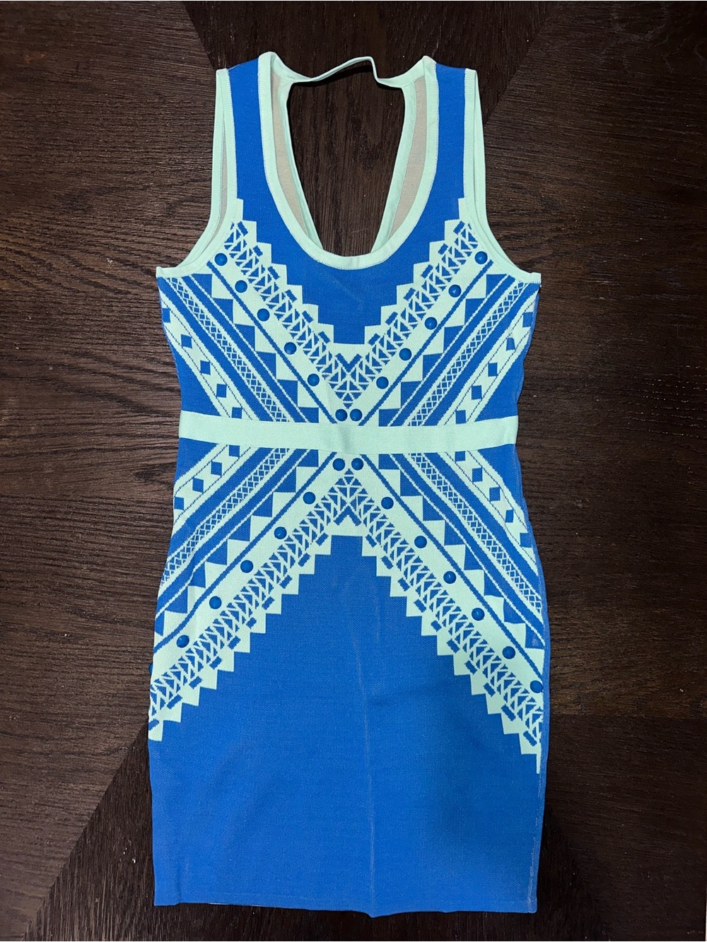 Arden B Blue and Cream Geometric Mini Dress